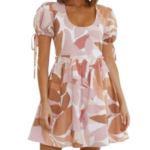 Freepeople NEW girl and the sun The Avery Mini Puff Sleeve Dress leaf print